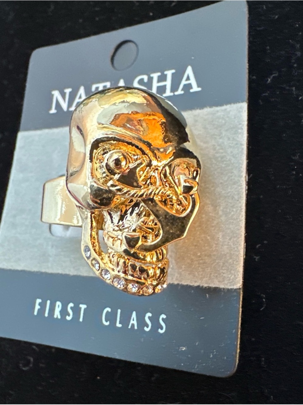 Natasha Couture Gold Skull Cocktail Ring